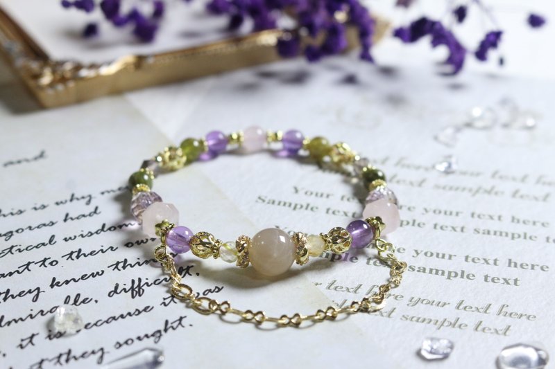 Rosemary Tea Lilac | Calm the heart and protect energy | Moonstone | Tsavorite | Amethyst - สร้อยข้อมือ - เครื่องเพชรพลอย 