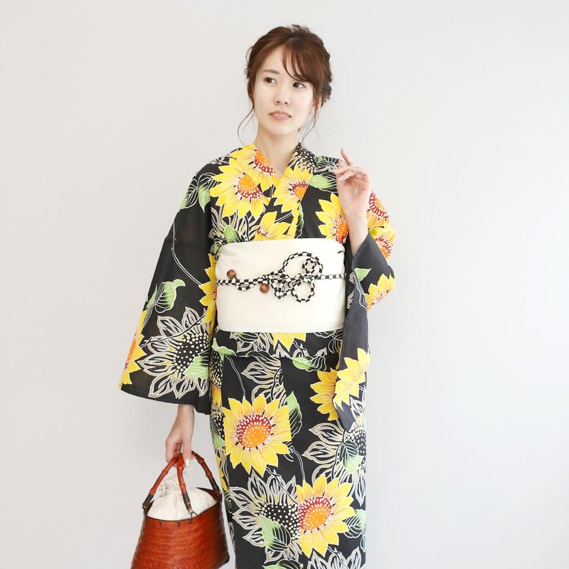 日本 和服 女性 浴衣 腰封 2件組 F Size x33-02 yukata - 其他 - 棉．麻 黑色