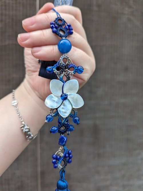 中国香り タッセルペンダント 扇子中国結びタッセルブルー瑪瑙ラピスラズリタッセル古典