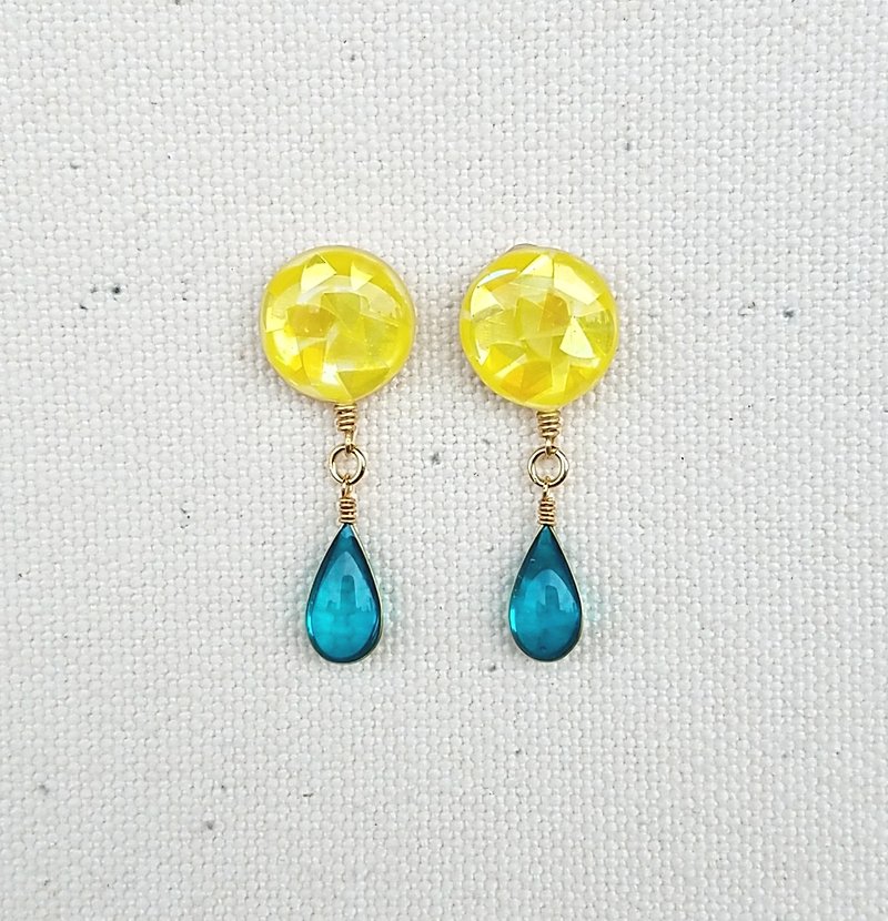 colourful mosaic button & drops pierced or clip-on earrings B - Earrings & Clip-ons - Resin Yellow