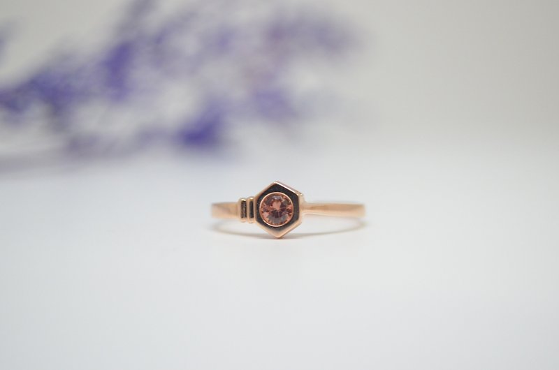 Natural corundum Gemstone K gold ring - แหวนทั่วไป - โรสโกลด์ สีส้ม