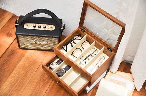 mifo 銘峰木器工藝 【雙層 眼鏡手錶盒】眼鏡木盒 手錶木盒 大容量眼鏡盒 眼鏡收納盒
