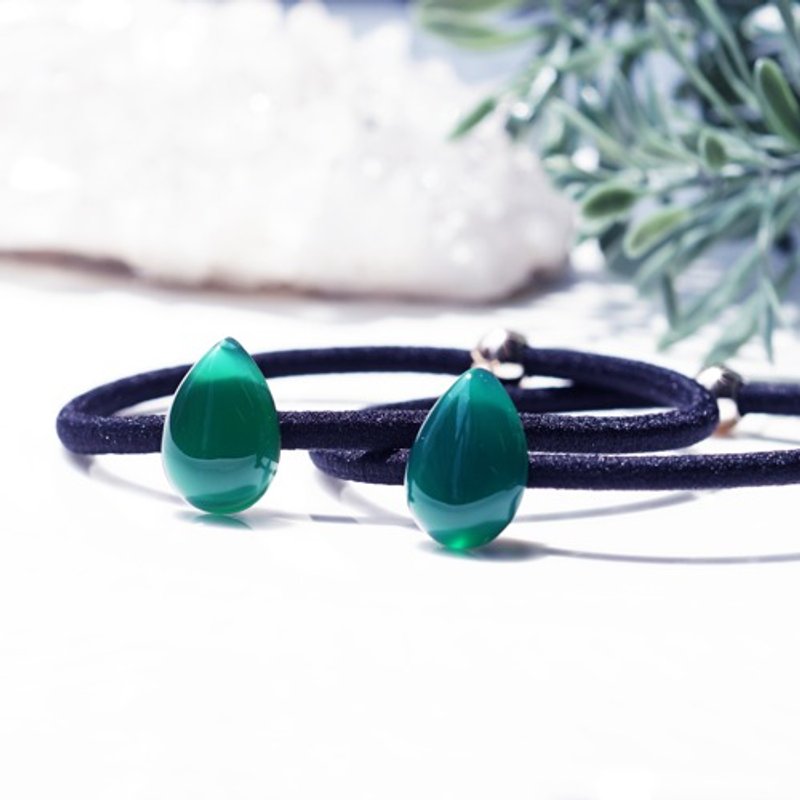 Green Onyx Spare Shape Cabochon 14mm Hair Elastic Emilie - เครื่องประดับผม - เครื่องเพชรพลอย สีเขียว