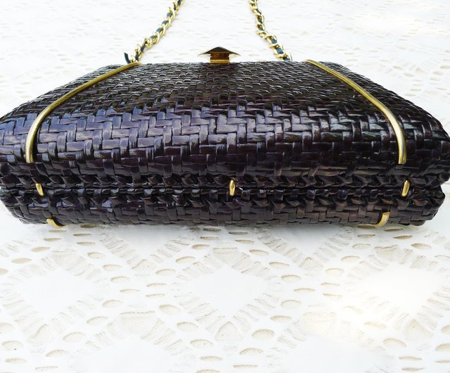 Vintage Italian Woven Rattan Gold Metal Detailed store Purse Handbag