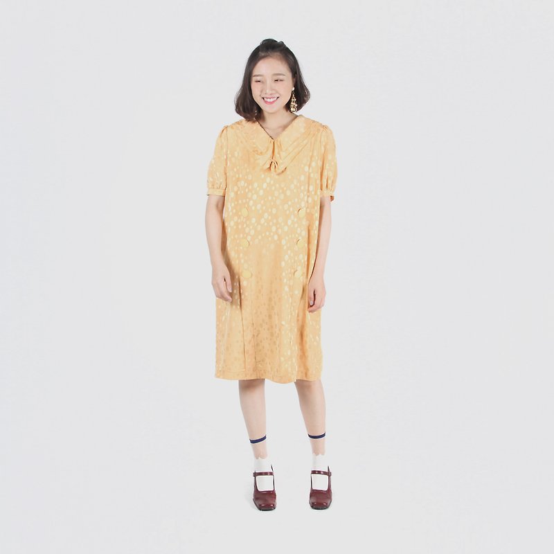 [Egg plant ancient] orange bell multi-layer collar short-sleeved vintage dress - One Piece Dresses - Polyester Yellow