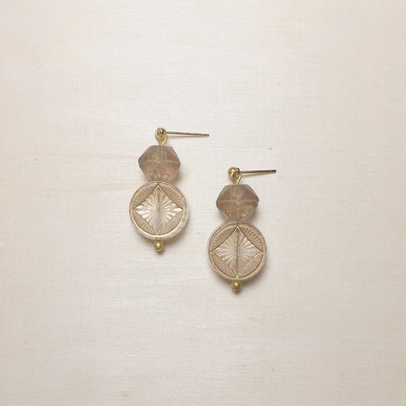 復古透明礦石菱形耳環 - 耳環/耳夾 - 樹脂 透明
