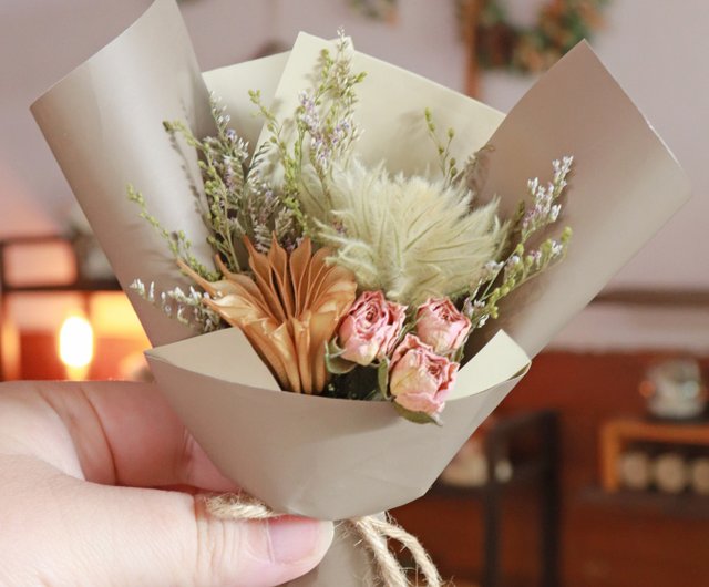 高級造花 シルキーフラワーの花束インテリアミニブーケ ワイヤーケース