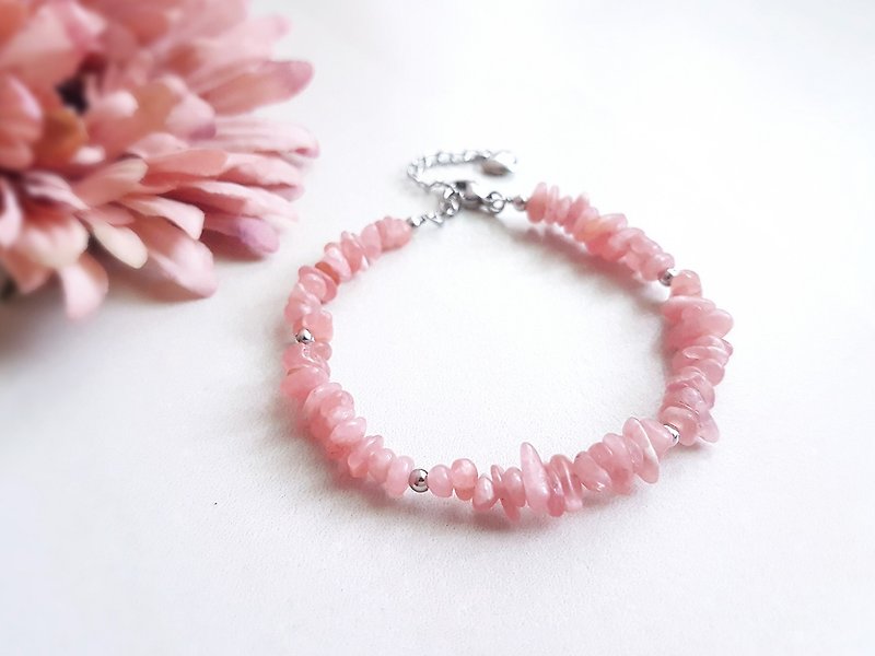 Raspberryspa  steel  bracelet (L)6.7-7.5" <hand made> - Bracelets - Semi-Precious Stones Pink