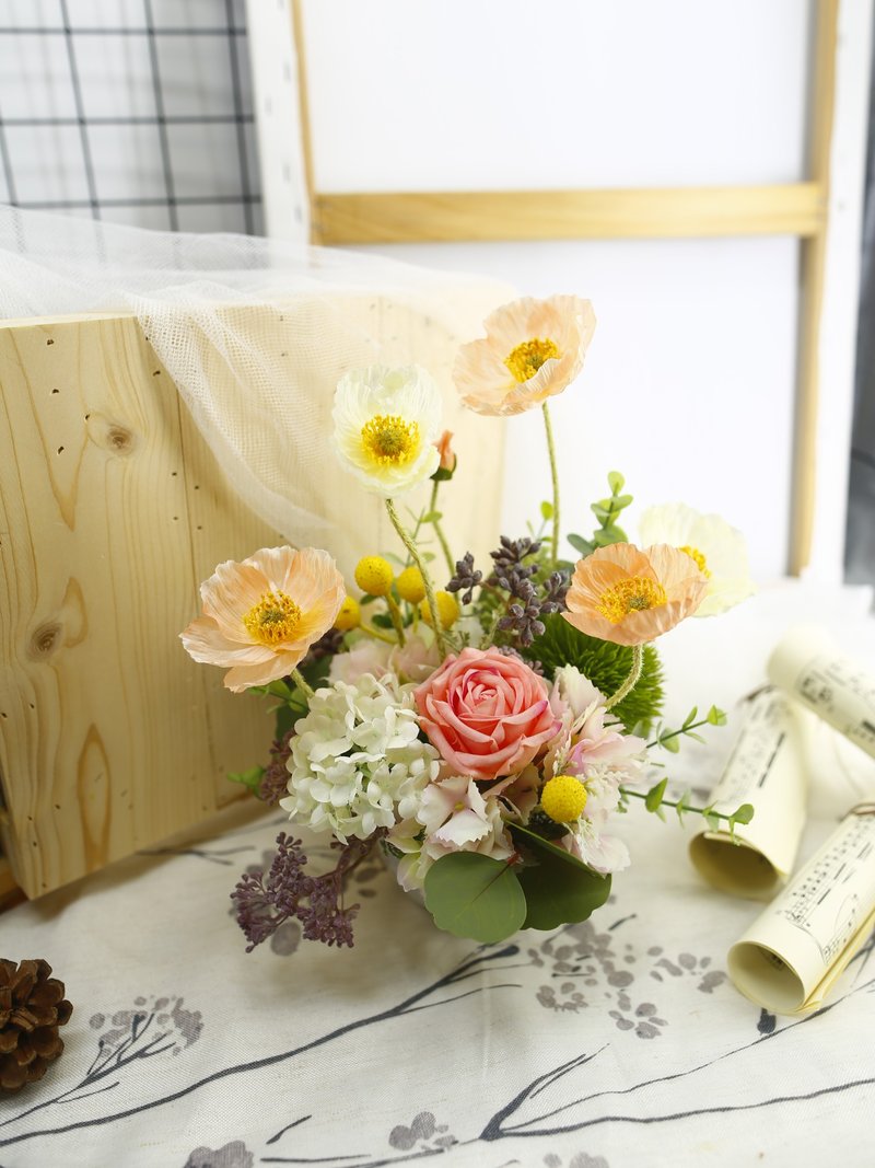 珊瑚粉白虞美人香氛花藝/擬真花/禮物/桌花/永不凋零/佈置 - 盆栽/植栽 - 其他材質 