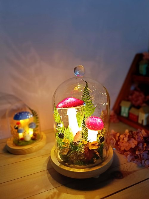 朵朵漾姬 沉靜系蘑菇夜燈 玻璃罩 花盅 紅色蘑菇 乾燥花 永生花