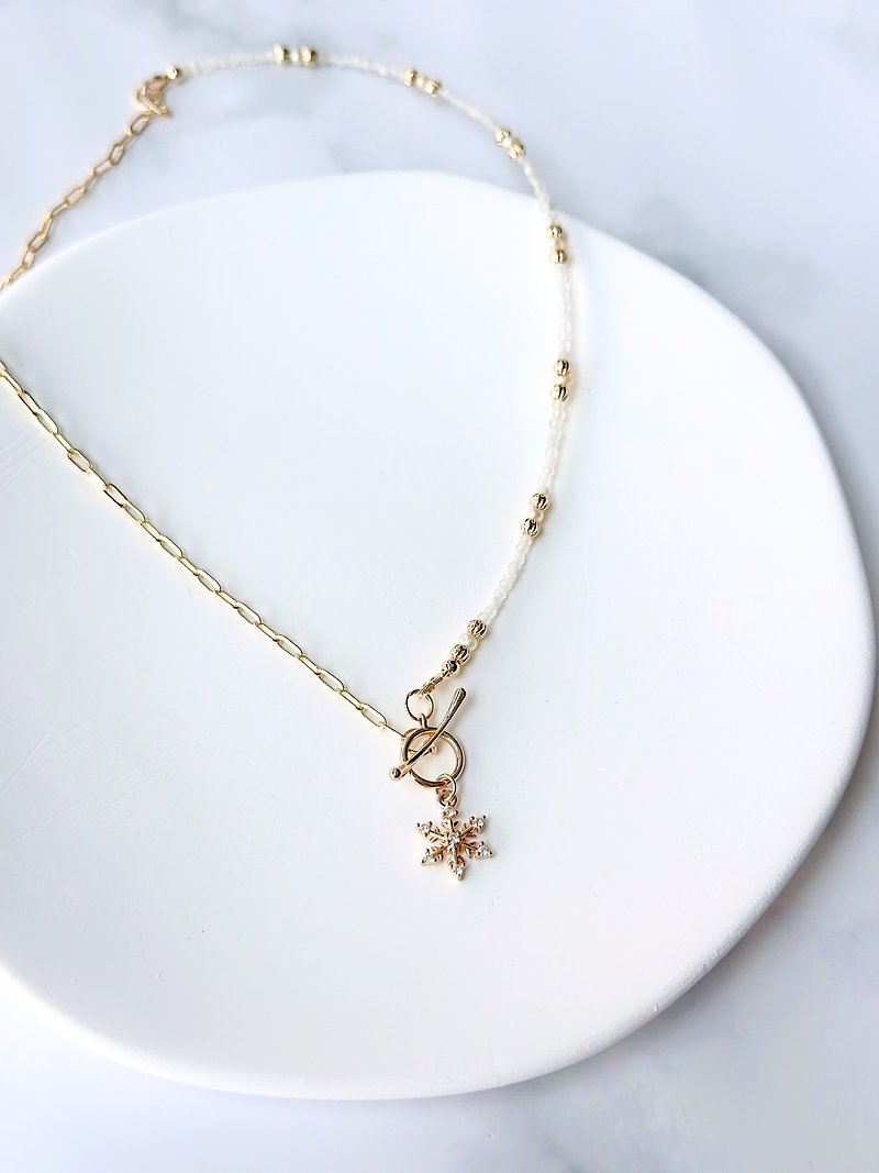 [OT Clavicle Chain] Moonstone/Pearl/14k Gold Necklace/European and American Style - Necklaces - Crystal 