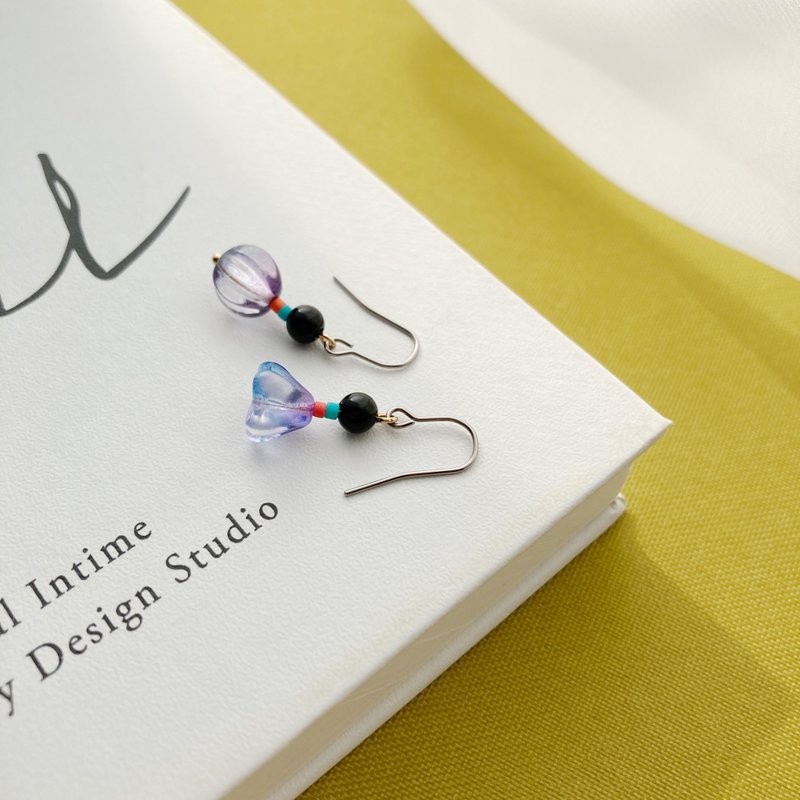 【 花點子 VI 】天然石耳環 - 耳環/耳夾/耳骨夾 - 玻璃 紫色