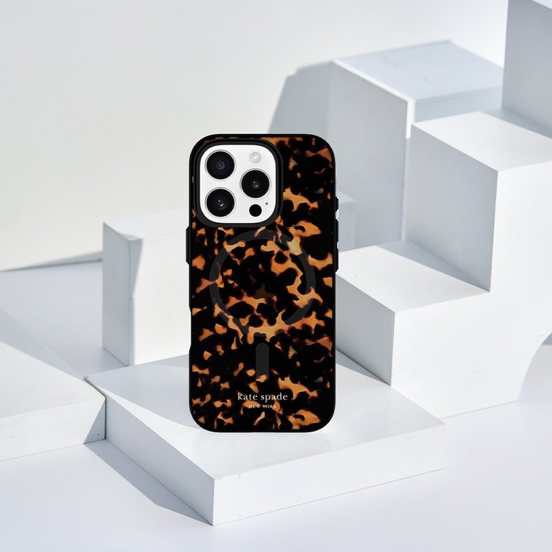 【kate spade】iPhone 16 Series MagSafe Premium Magnetic Anti-fall Case Gorgeous Tortoiseshell - เคส/ซองมือถือ - พลาสติก 