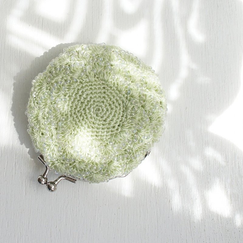 ばあば作、ビーズ入り松編み・まるまるがま口　lime・C1259 - 散紙包 - 其他材質 綠色
