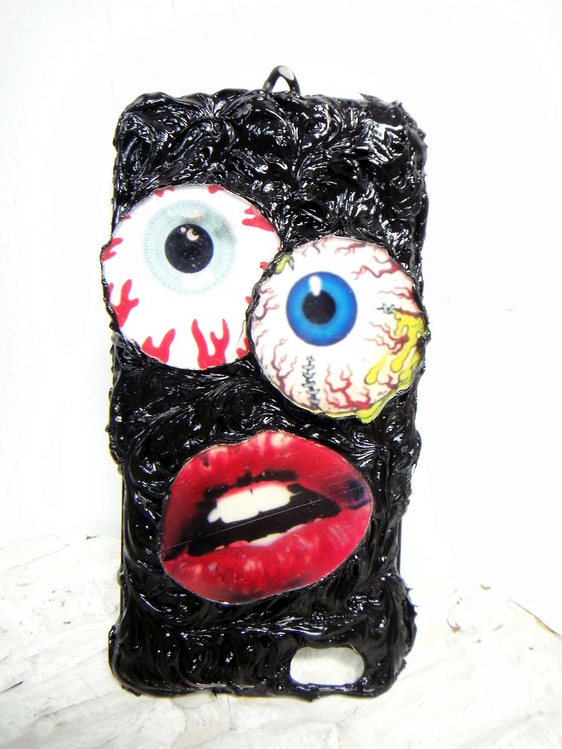 《掛鍊款》O.B.K. 原宿風格大眼睛嘴巴抽煙 iPhone 6/6s 手機殼 - 手機殼/手機套 - 塑膠 黑色