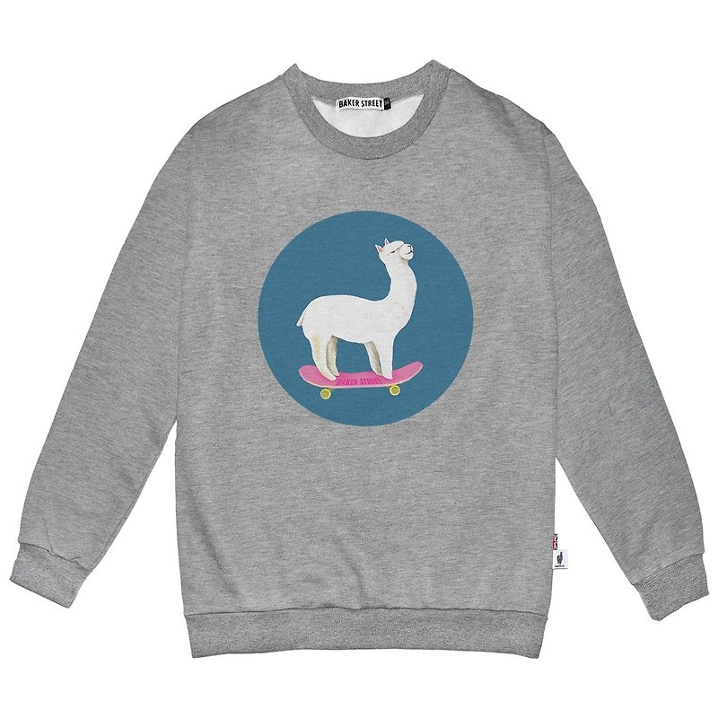British Fashion Brand -Baker Street- Sk8er Alpaca Printed Sweatshirt - เสื้อฮู้ด - ผ้าฝ้าย/ผ้าลินิน สีเทา
