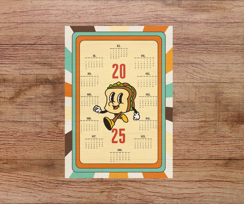 Grill & Thrill | Vintage Sandwich Cartoon Character Digital Wall Art Calendar - 電子似顏繪/繪畫/插畫 - 其他材質 