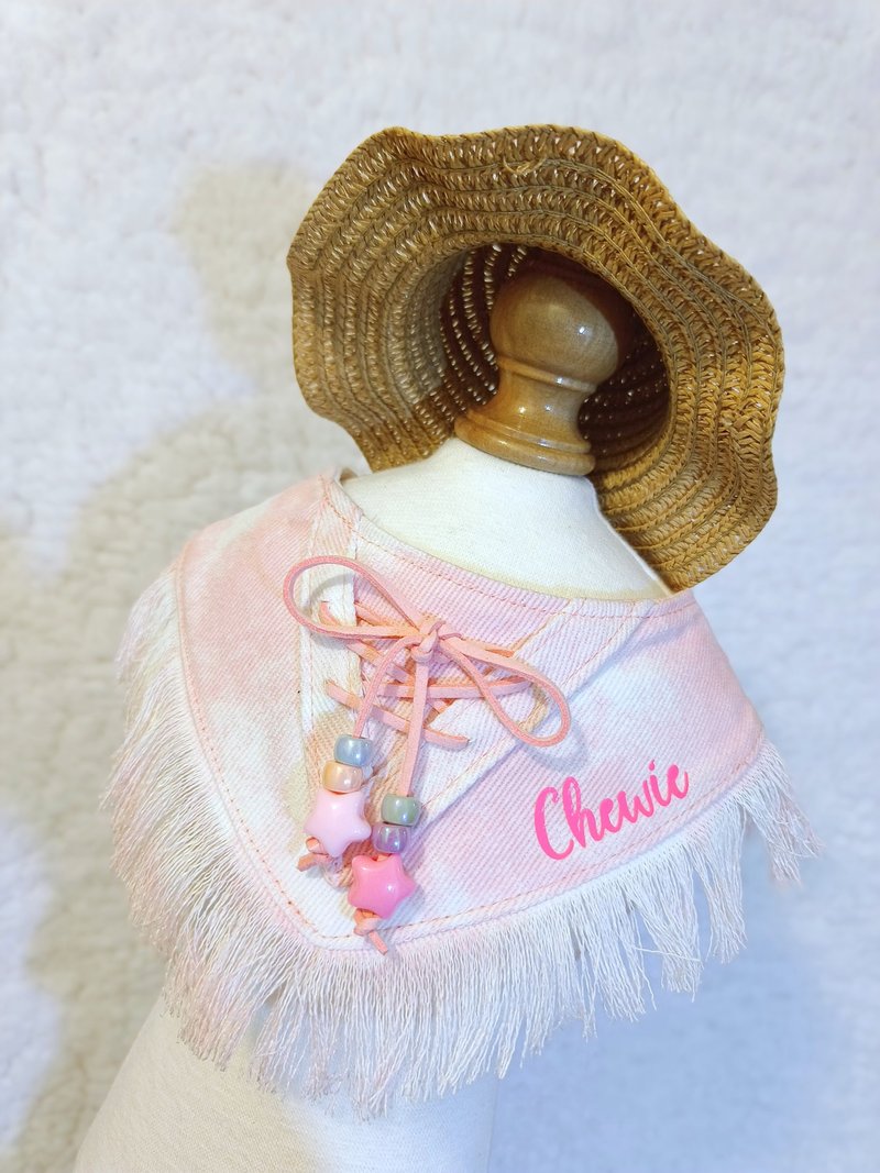 die Tye 扎染 民族流蘇 牛仔風造型 頸飾 頸項 collar (可印名字) - 寵物衣服 - 棉．麻 粉紅色