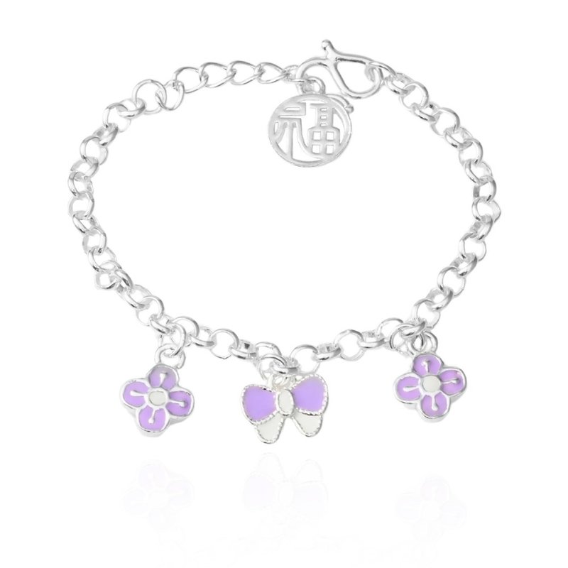 [Children's Painted Gold Ornaments] 925 Sterling Silver Lilac Purple Flower Children's Silver Bracelet (Mid Moon Silver Ornaments Mi Yue) - ของขวัญวันครบรอบ - เงินแท้ สีเงิน