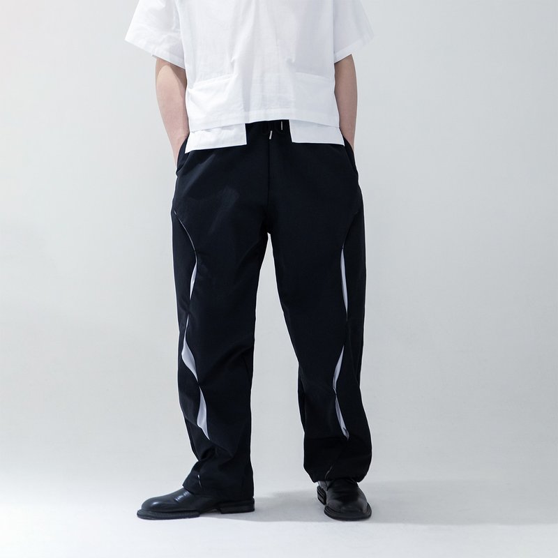 配色網眼拼接休閒褲 / Black / - 男長褲/休閒褲 - 尼龍 黑色