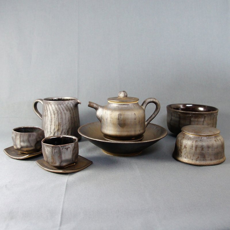 Metallic matt tea set - Teapots & Teacups - Pottery Black