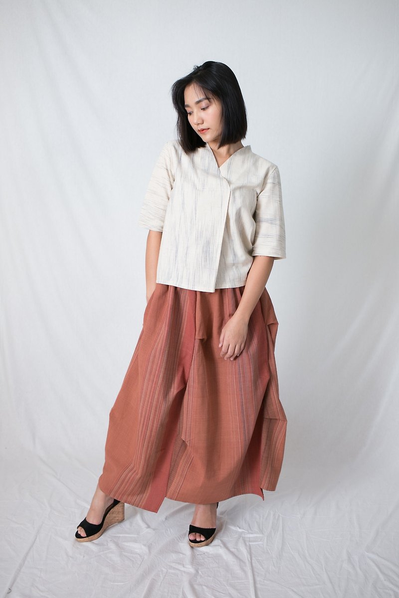 Long skirt, hand woven fabric - Skirts - Cotton & Hemp Orange