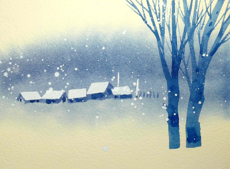 Healing Forest Series 515-Watercolor hand-painted limited edition postcard/Christmas card - การ์ด/โปสการ์ด - กระดาษ สีน้ำเงิน