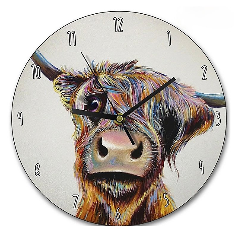 WRAPTIOUS / Handmade wooden clock / Highland cow with broken hair - นาฬิกา - ไม้ สีกากี