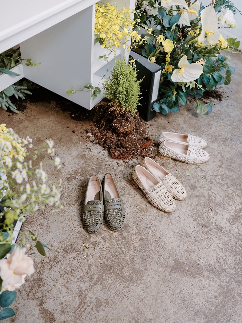 香港品牌 Katie Linen Loafers 樂福鞋 環保皮革 編織 白色 - 女休閒鞋/帆布鞋 - 環保材質 白色