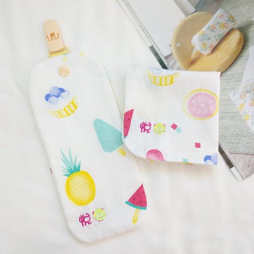 QQ rabbit 手工嬰幼兒精品 彌月禮盒 冰果室。雙面純棉手帕 / 附夾手帕 (可繡名字)