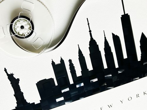 rehyphen 曼哈頓天際線剪影海報 |錄影帶編織 | 原電影 | 可客制 紐約禮物