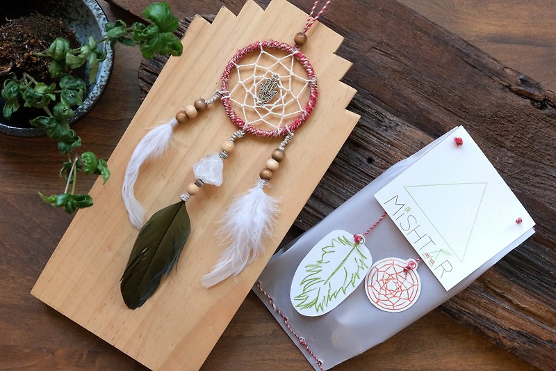 DIY Dreamcatcher kit set (clear quartz) - Knitting, Embroidery, Felted Wool & Sewing - Cotton & Hemp Red