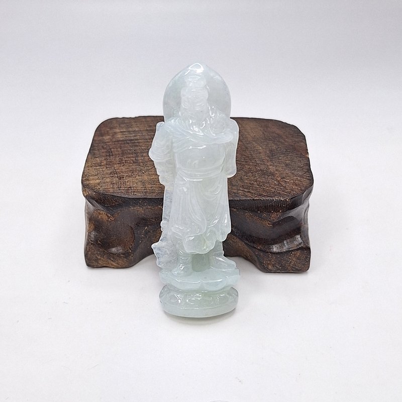 Super cool and finely carved Guan Gong pendant | Natural Burmese jade A grade jadeite - Necklaces - Jade 