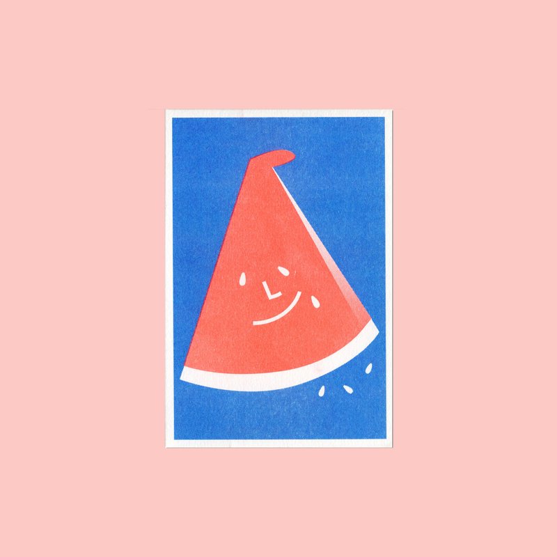 A Mole . with Watermelon / Riso Postcard - Cards & Postcards - Paper Blue