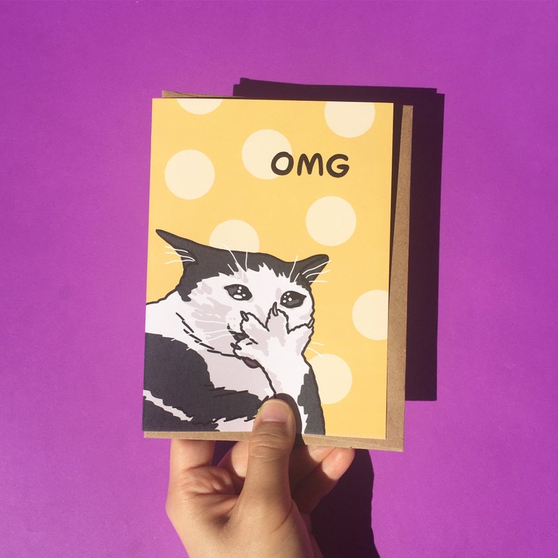 Greeting Card - OMG shocked cat meme - 卡片/明信片 - 紙 