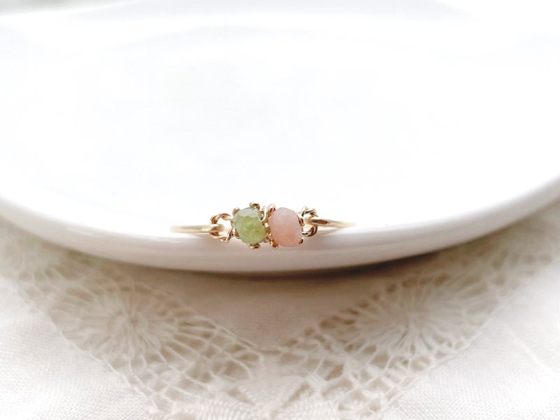 Sweet antique - Sphene and pink opal vertical nail wire ring - แหวนทั่วไป - เครื่องเพชรพลอย สึชมพู