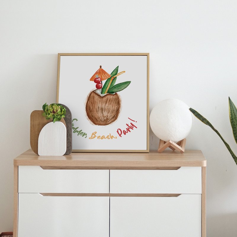 Summer,Beach,Party! - 手繪風椰子汁掛畫/夏天裝飾/度假民宿佈置 - 海報/掛畫/掛布 - 棉．麻 多色