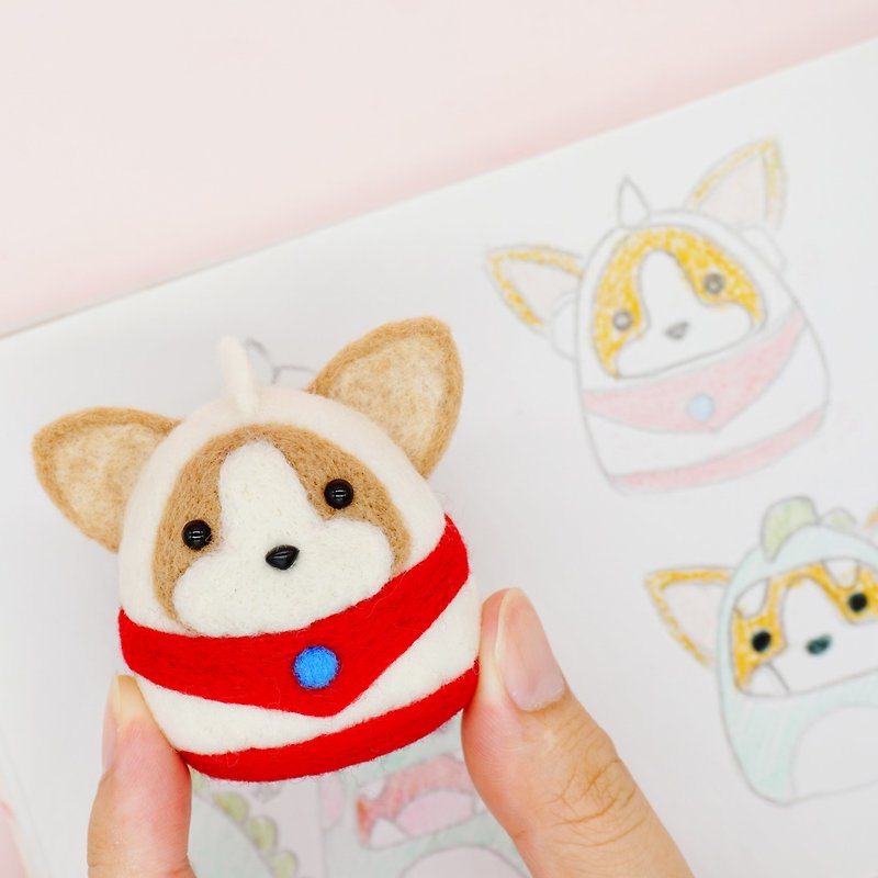 Cosplay Altman Corgi Dog Toy Keychain Hangings Wool Felting Gifts - Items for Display - Wool White