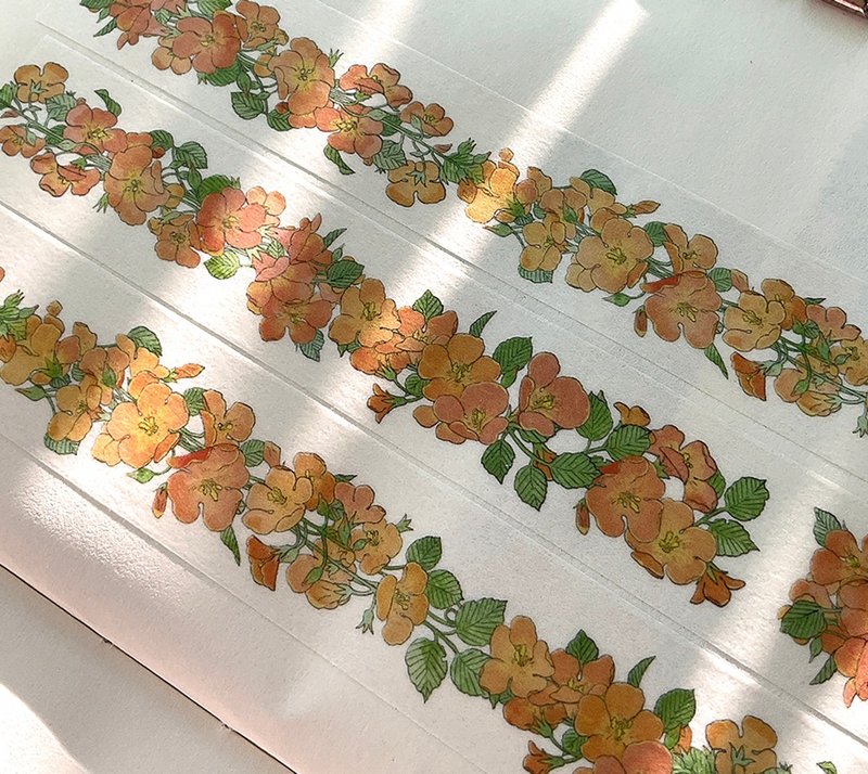 Chinese trumpet vine flower washi paper masking tape (dami) - 紙膠帶/和紙/PET - 紙 橘色