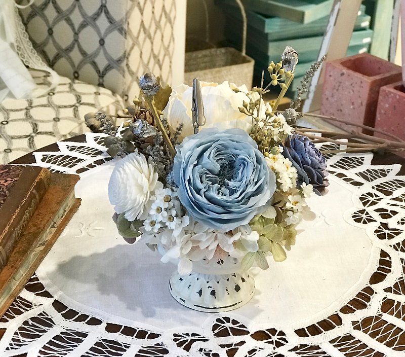 Vintage Morandi eternal flower garden rose. Dry flower vintage table pot flower. - Dried Flowers & Bouquets - Plants & Flowers Blue
