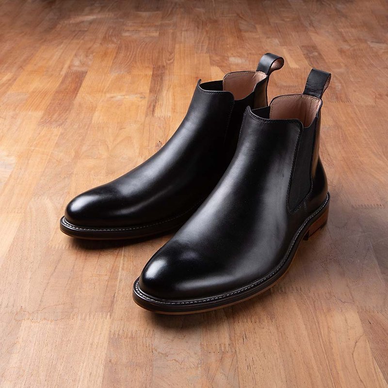 Vanger elegant and beautiful ‧ minimalist high-ge plain chersey boots Va211 black - Men's Boots - Genuine Leather Black