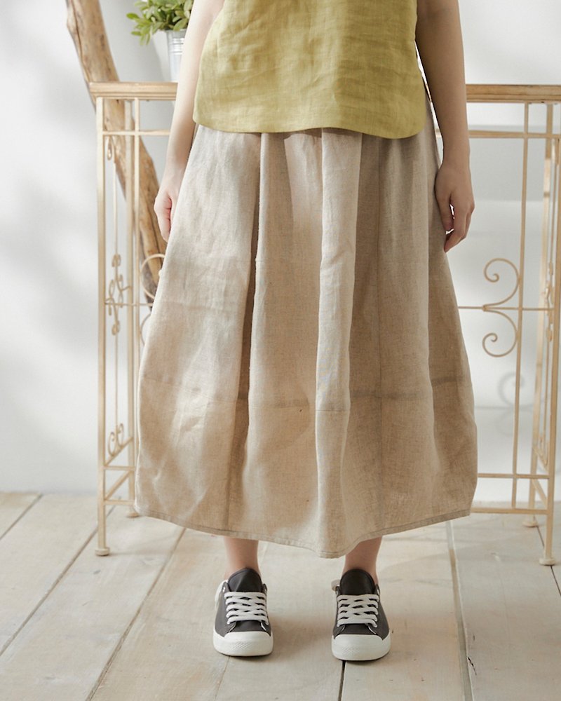 [Sori Zhihai] Naughty Heart Series-Pumpkin Linen Skirt-Rain and Dew/Customized Colors - กระโปรง - ลินิน สีกากี