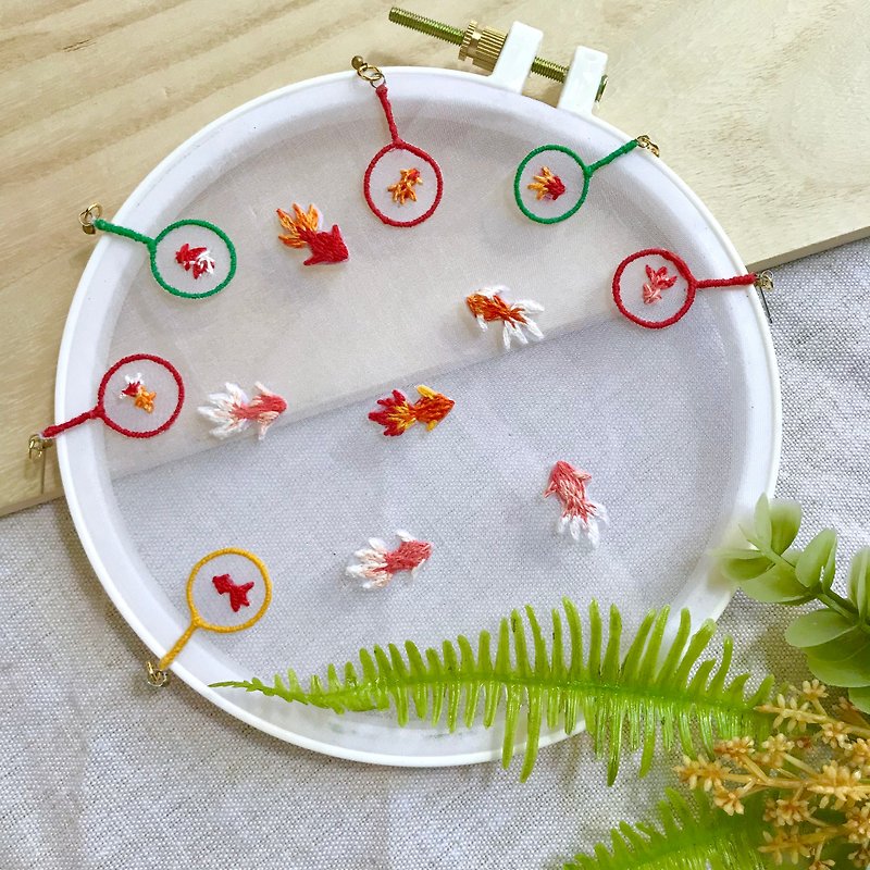 Hand-made embroidery //Summer Festival Goldfish Earrings //Can be changed to clip style - Earrings & Clip-ons - Thread Red