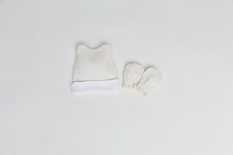 熊熊帽手套組合(米白/粉/水藍) - 其他 - 棉．麻 白色