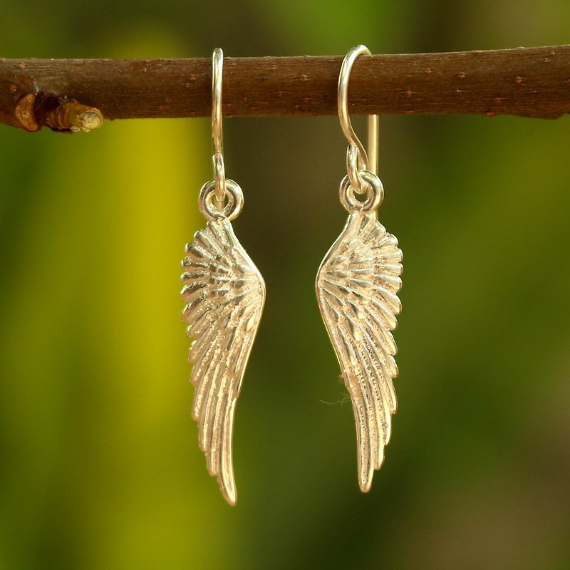 銀製天使之翼吊墜耳環 - 耳環/耳夾 - 其他金屬 
