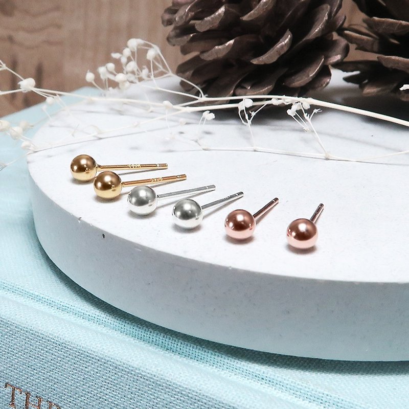 Earring control must-have minimalist silver bead earrings 4mm bright surface texture three-color 925 sterling silver pin earrings