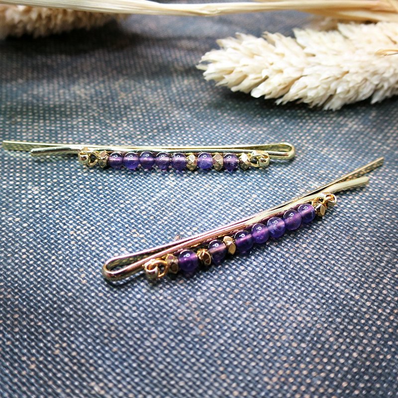 VIIART. Embellishment-purple. Amethyst gold plated two-piece set | natural bead retro European and American hair accessories - Hair Accessories - Other Metals Purple