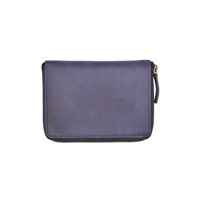 Leather passport wallet with zipper Color Camel - 錢包/皮夾/長短夾 - 真皮 藍色
