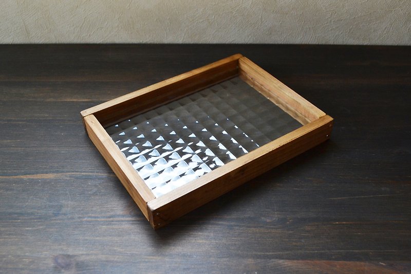 Retro glass tray/Checkered glass/Japanese cypress/Tray - Other - Glass 