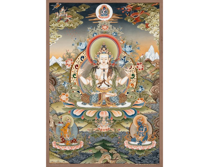 Thangka Art of Compassion | Chenrezig's Blessing - Wall Décor - Other Materials Multicolor